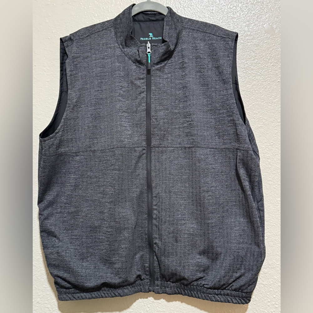 Golf M Sz.XL Pebble Beach Gry/Blk Reversible Zip Vest Casual Everyday Vacation